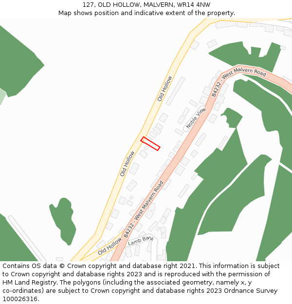 127, OLD HOLLOW, MALVERN, WR14 4NW: Location map and indicative extent of plot
