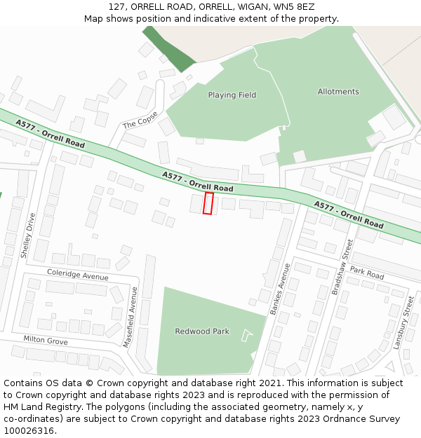 127, ORRELL ROAD, ORRELL, WIGAN, WN5 8EZ: Location map and indicative extent of plot