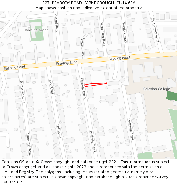 127, PEABODY ROAD, FARNBOROUGH, GU14 6EA: Location map and indicative extent of plot