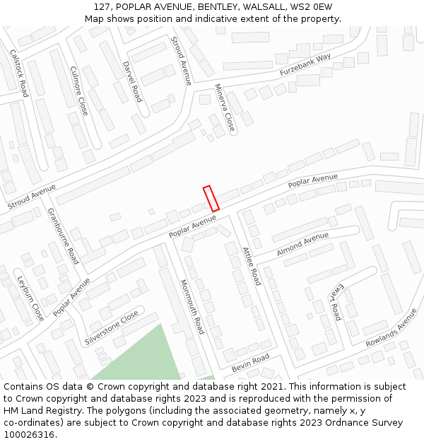 127, POPLAR AVENUE, BENTLEY, WALSALL, WS2 0EW: Location map and indicative extent of plot