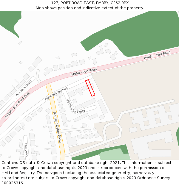 127, PORT ROAD EAST, BARRY, CF62 9PX: Location map and indicative extent of plot