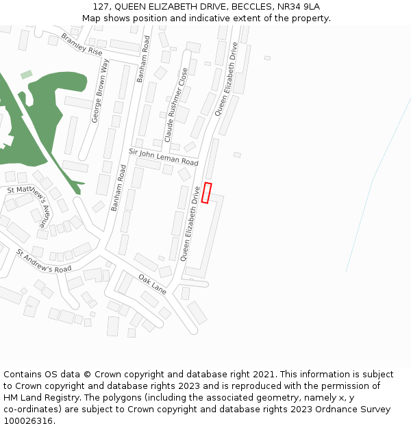 127, QUEEN ELIZABETH DRIVE, BECCLES, NR34 9LA: Location map and indicative extent of plot
