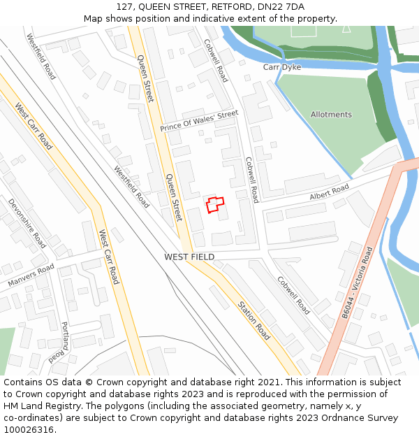 127, QUEEN STREET, RETFORD, DN22 7DA: Location map and indicative extent of plot