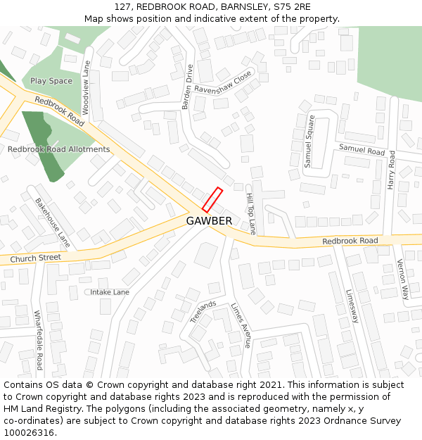 127, REDBROOK ROAD, BARNSLEY, S75 2RE: Location map and indicative extent of plot