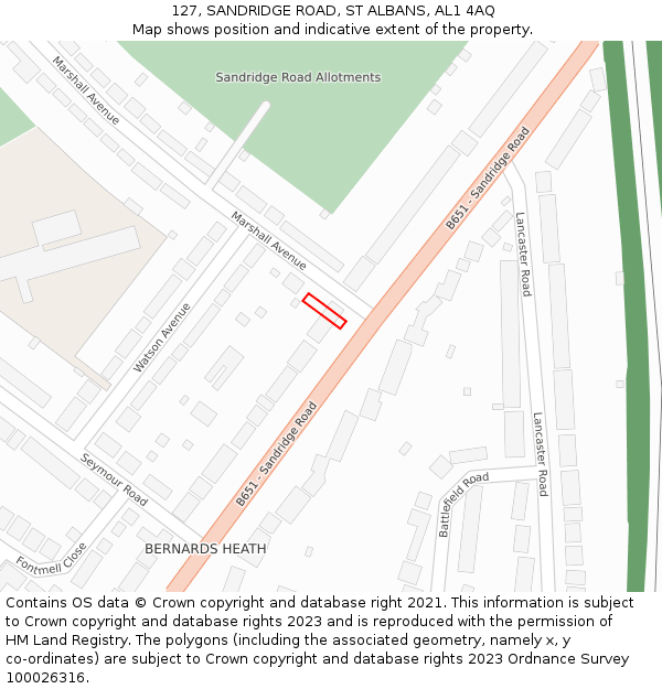 127, SANDRIDGE ROAD, ST ALBANS, AL1 4AQ: Location map and indicative extent of plot