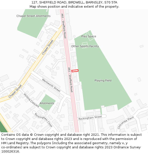 127, SHEFFIELD ROAD, BIRDWELL, BARNSLEY, S70 5TA: Location map and indicative extent of plot