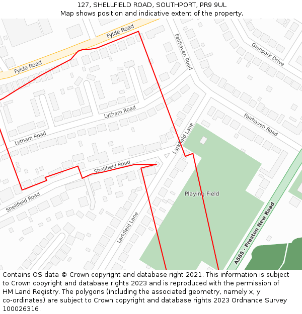 127, SHELLFIELD ROAD, SOUTHPORT, PR9 9UL: Location map and indicative extent of plot
