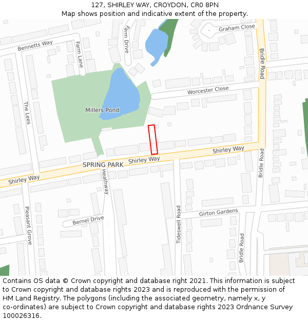 127, SHIRLEY WAY, CROYDON, CR0 8PN: Location map and indicative extent of plot