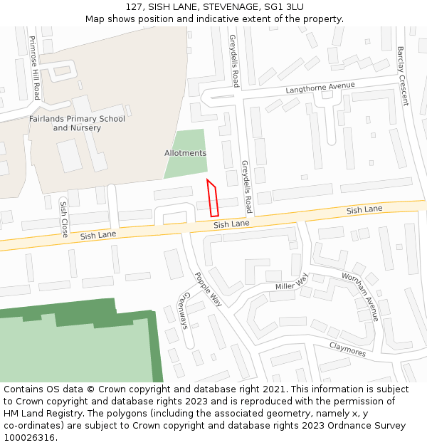 127, SISH LANE, STEVENAGE, SG1 3LU: Location map and indicative extent of plot