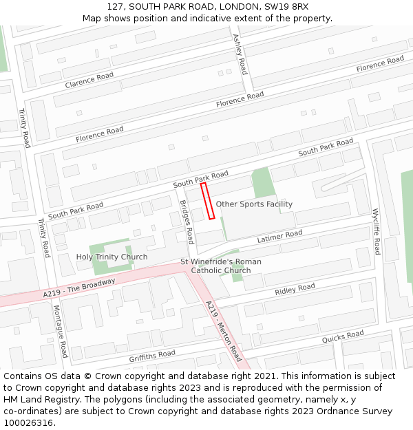 127, SOUTH PARK ROAD, LONDON, SW19 8RX: Location map and indicative extent of plot
