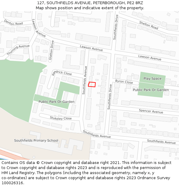 127, SOUTHFIELDS AVENUE, PETERBOROUGH, PE2 8RZ: Location map and indicative extent of plot