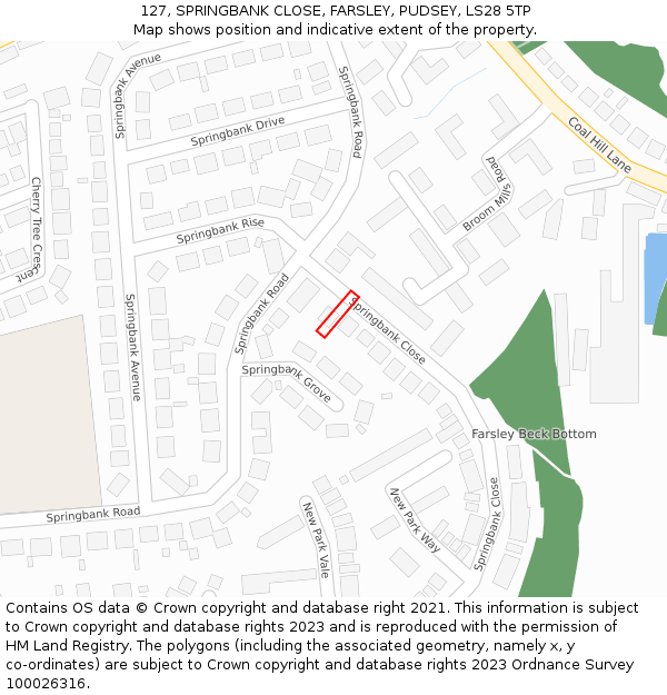 127, SPRINGBANK CLOSE, FARSLEY, PUDSEY, LS28 5TP: Location map and indicative extent of plot
