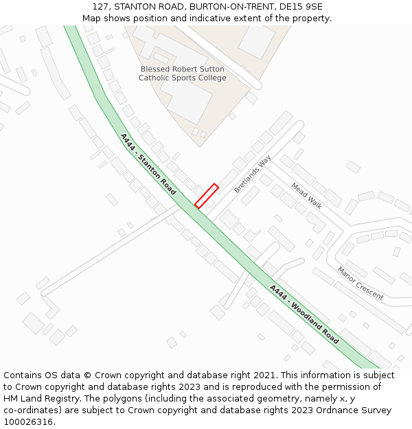 127, STANTON ROAD, BURTON-ON-TRENT, DE15 9SE: Location map and indicative extent of plot
