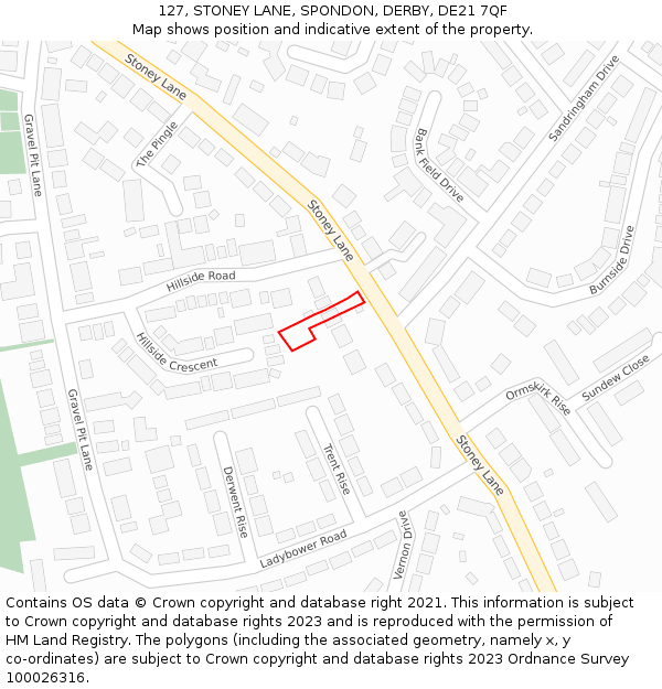 127, STONEY LANE, SPONDON, DERBY, DE21 7QF: Location map and indicative extent of plot