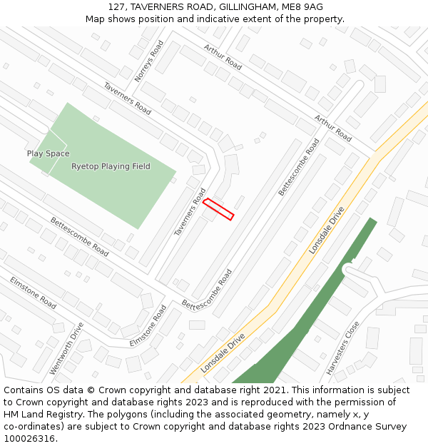 127, TAVERNERS ROAD, GILLINGHAM, ME8 9AG: Location map and indicative extent of plot