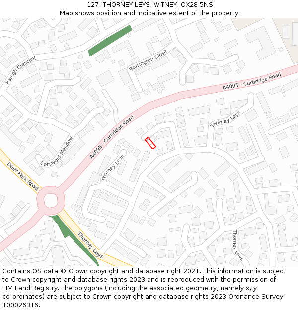 127, THORNEY LEYS, WITNEY, OX28 5NS: Location map and indicative extent of plot