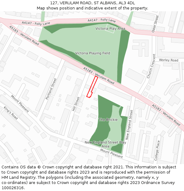 127, VERULAM ROAD, ST ALBANS, AL3 4DL: Location map and indicative extent of plot