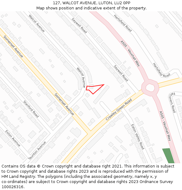 127, WALCOT AVENUE, LUTON, LU2 0PP: Location map and indicative extent of plot