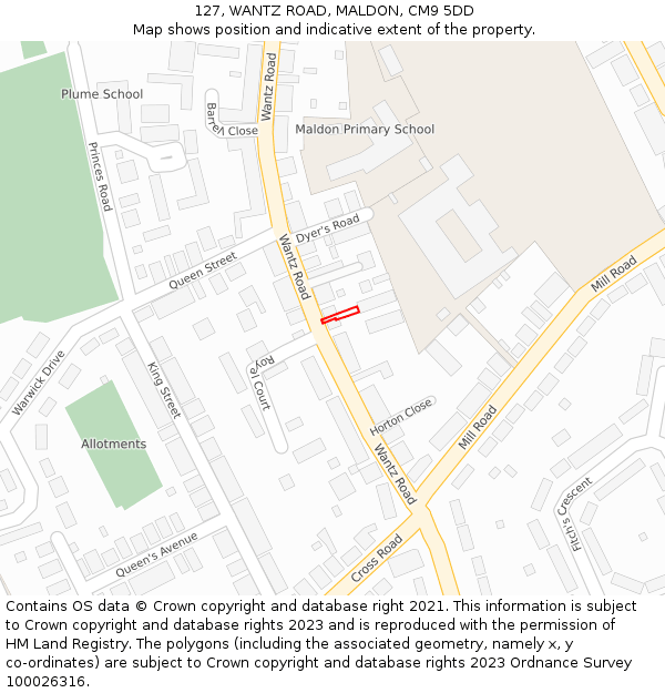 127, WANTZ ROAD, MALDON, CM9 5DD: Location map and indicative extent of plot