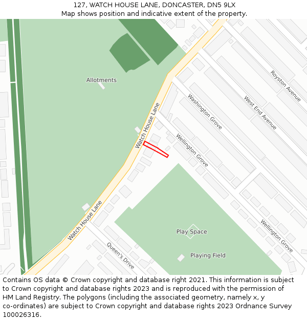 127, WATCH HOUSE LANE, DONCASTER, DN5 9LX: Location map and indicative extent of plot