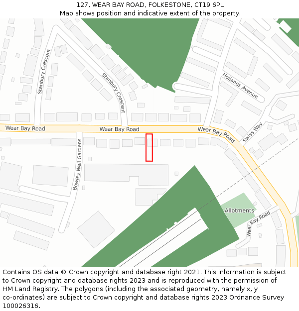 127, WEAR BAY ROAD, FOLKESTONE, CT19 6PL: Location map and indicative extent of plot