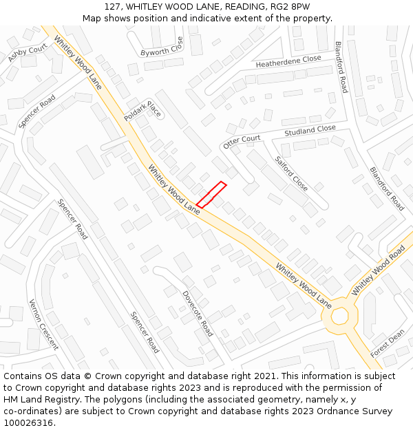 127, WHITLEY WOOD LANE, READING, RG2 8PW: Location map and indicative extent of plot