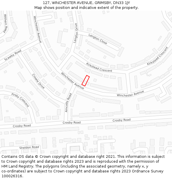 127, WINCHESTER AVENUE, GRIMSBY, DN33 1JY: Location map and indicative extent of plot