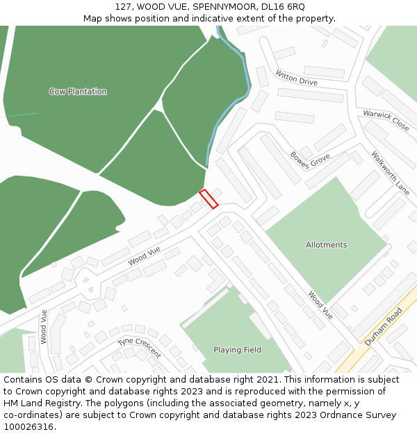 127, WOOD VUE, SPENNYMOOR, DL16 6RQ: Location map and indicative extent of plot