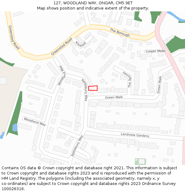 127, WOODLAND WAY, ONGAR, CM5 9ET: Location map and indicative extent of plot