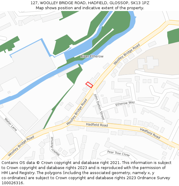 127, WOOLLEY BRIDGE ROAD, HADFIELD, GLOSSOP, SK13 1PZ: Location map and indicative extent of plot