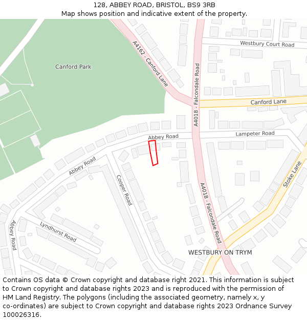 128, ABBEY ROAD, BRISTOL, BS9 3RB: Location map and indicative extent of plot