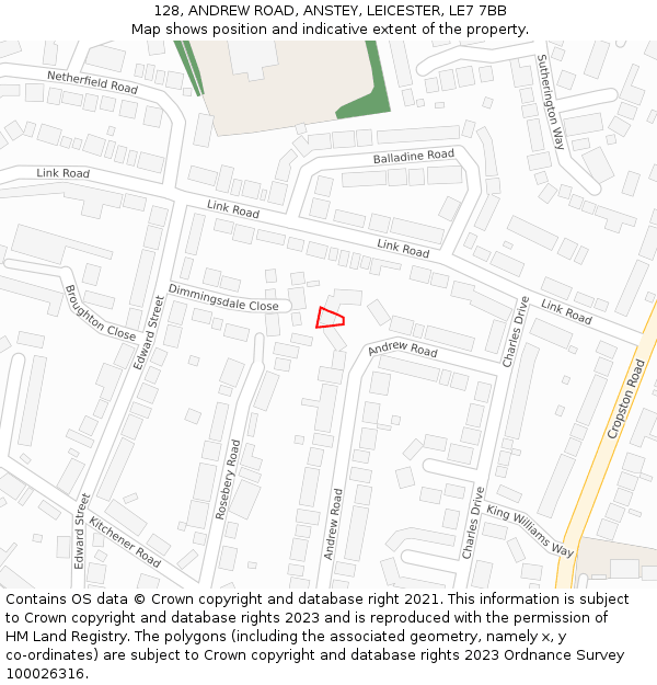 128, ANDREW ROAD, ANSTEY, LEICESTER, LE7 7BB: Location map and indicative extent of plot
