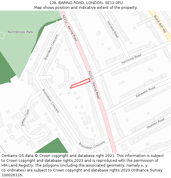 128, BARING ROAD, LONDON, SE12 0PU: Location map and indicative extent of plot