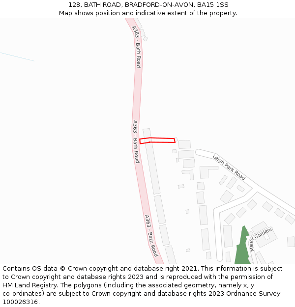128, BATH ROAD, BRADFORD-ON-AVON, BA15 1SS: Location map and indicative extent of plot