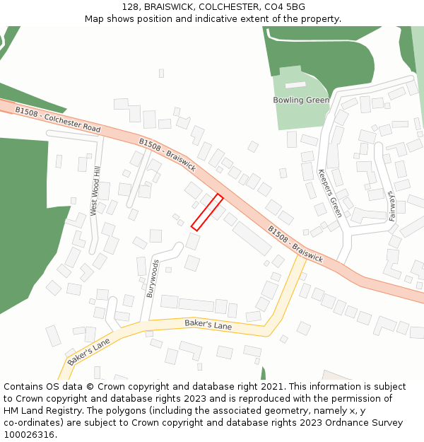 128, BRAISWICK, COLCHESTER, CO4 5BG: Location map and indicative extent of plot
