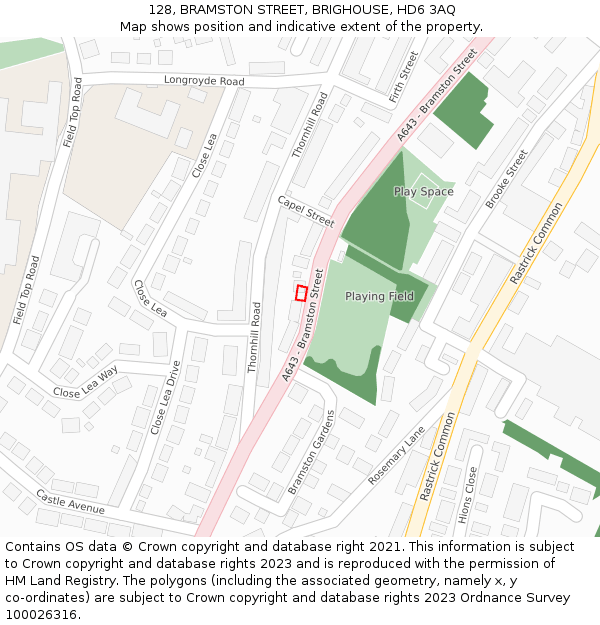 128, BRAMSTON STREET, BRIGHOUSE, HD6 3AQ: Location map and indicative extent of plot