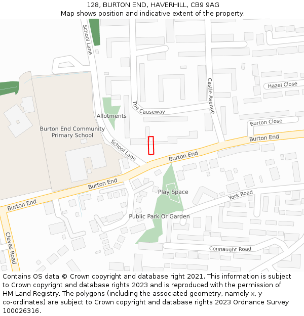 128, BURTON END, HAVERHILL, CB9 9AG: Location map and indicative extent of plot