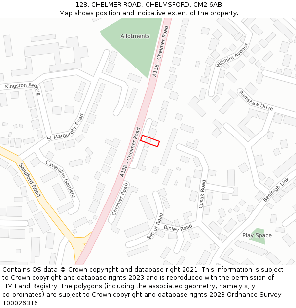 128, CHELMER ROAD, CHELMSFORD, CM2 6AB: Location map and indicative extent of plot
