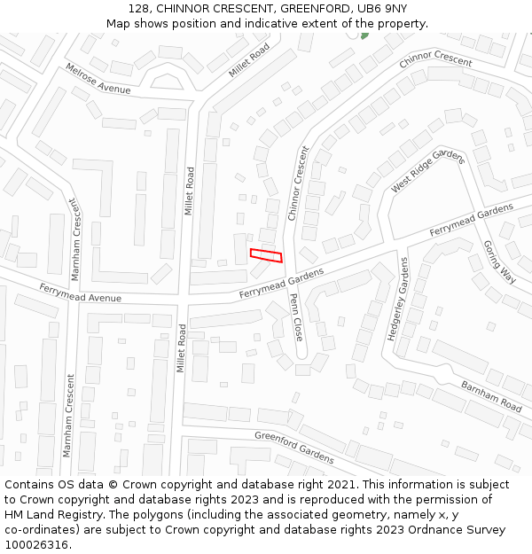 128, CHINNOR CRESCENT, GREENFORD, UB6 9NY: Location map and indicative extent of plot
