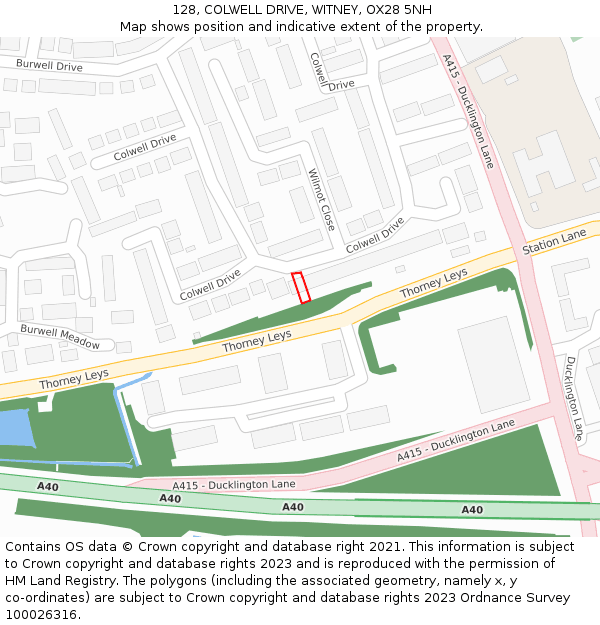 128, COLWELL DRIVE, WITNEY, OX28 5NH: Location map and indicative extent of plot