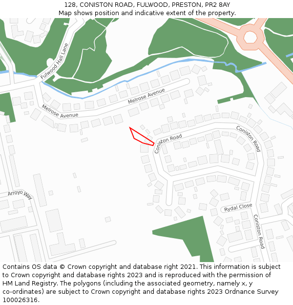 128, CONISTON ROAD, FULWOOD, PRESTON, PR2 8AY: Location map and indicative extent of plot