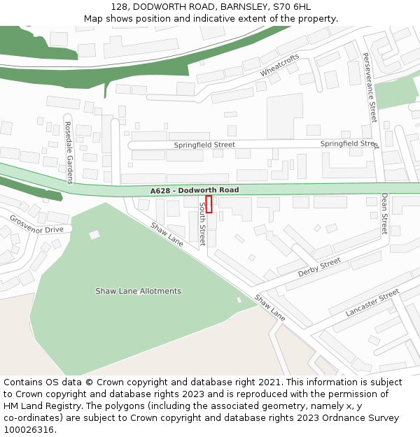 128, DODWORTH ROAD, BARNSLEY, S70 6HL: Location map and indicative extent of plot