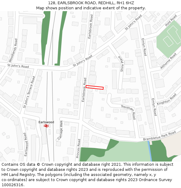 128, EARLSBROOK ROAD, REDHILL, RH1 6HZ: Location map and indicative extent of plot