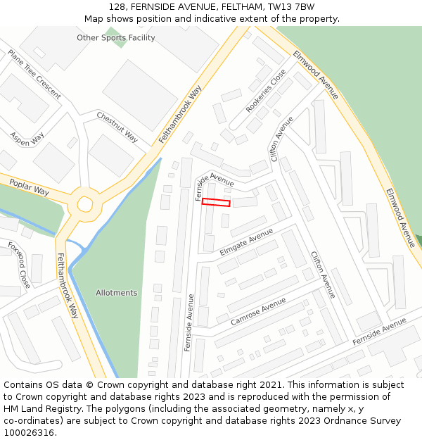 128, FERNSIDE AVENUE, FELTHAM, TW13 7BW: Location map and indicative extent of plot
