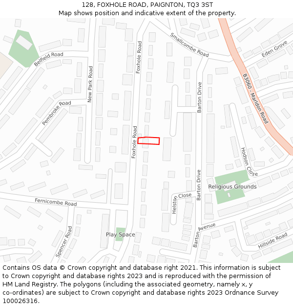 128, FOXHOLE ROAD, PAIGNTON, TQ3 3ST: Location map and indicative extent of plot