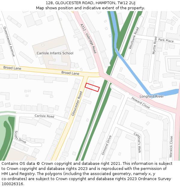 128, GLOUCESTER ROAD, HAMPTON, TW12 2UJ: Location map and indicative extent of plot