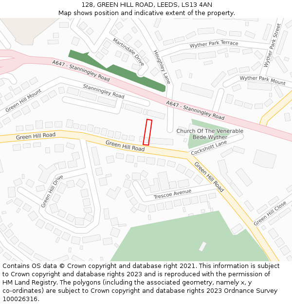 128, GREEN HILL ROAD, LEEDS, LS13 4AN: Location map and indicative extent of plot