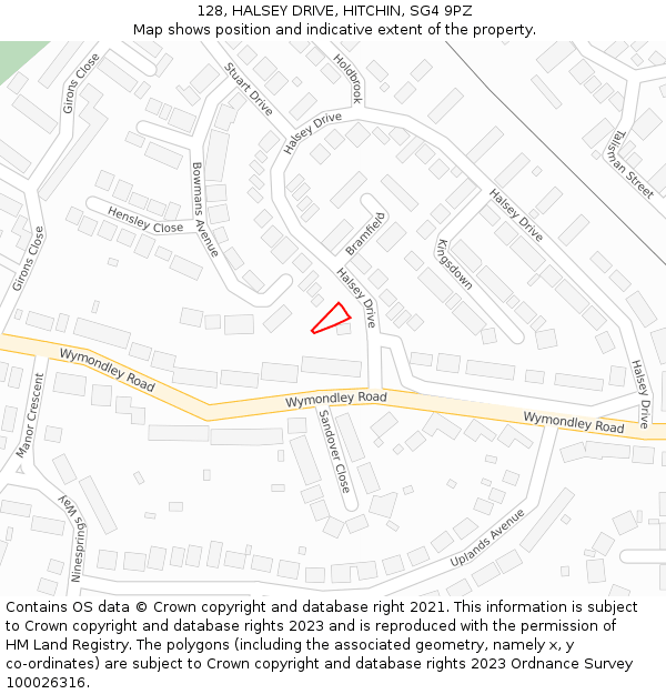 128, HALSEY DRIVE, HITCHIN, SG4 9PZ: Location map and indicative extent of plot