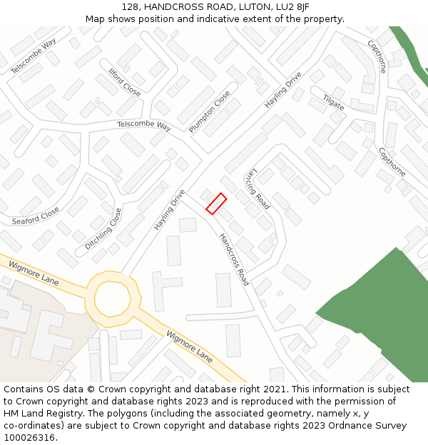 128, HANDCROSS ROAD, LUTON, LU2 8JF: Location map and indicative extent of plot