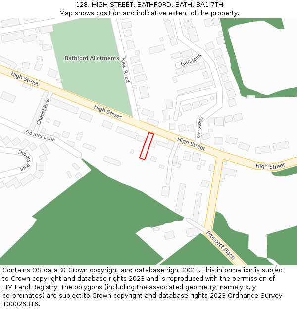 128, HIGH STREET, BATHFORD, BATH, BA1 7TH: Location map and indicative extent of plot